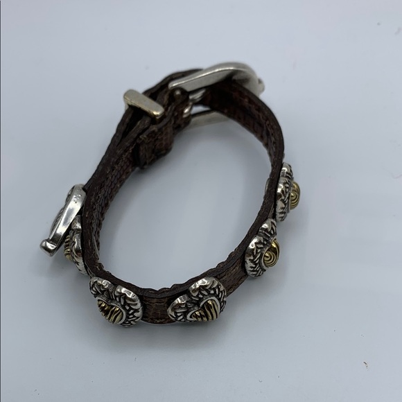 Brighton Iconic Design Brown Leather Silver Plated Heart Accents Bracelet VTG - Picture 1 of 11